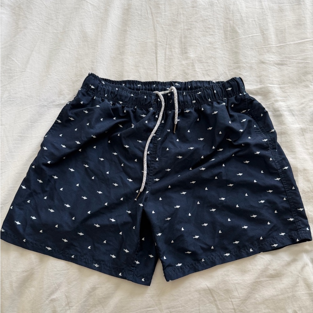 Swimsuits For All Navy Swim Trunks with White Shark Print